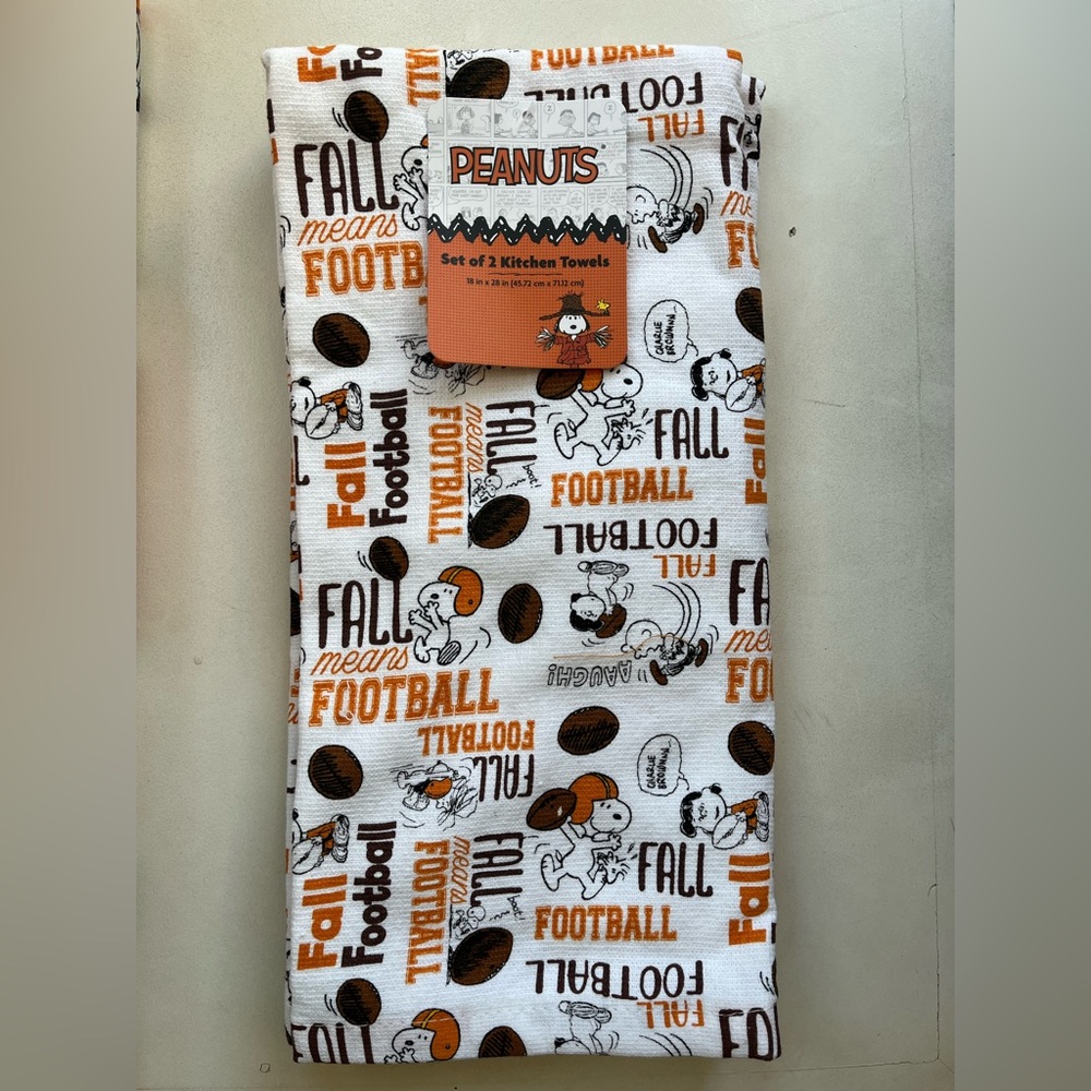 Peanuts snoopy Autumn Football Kitchen Towels - White and Brown